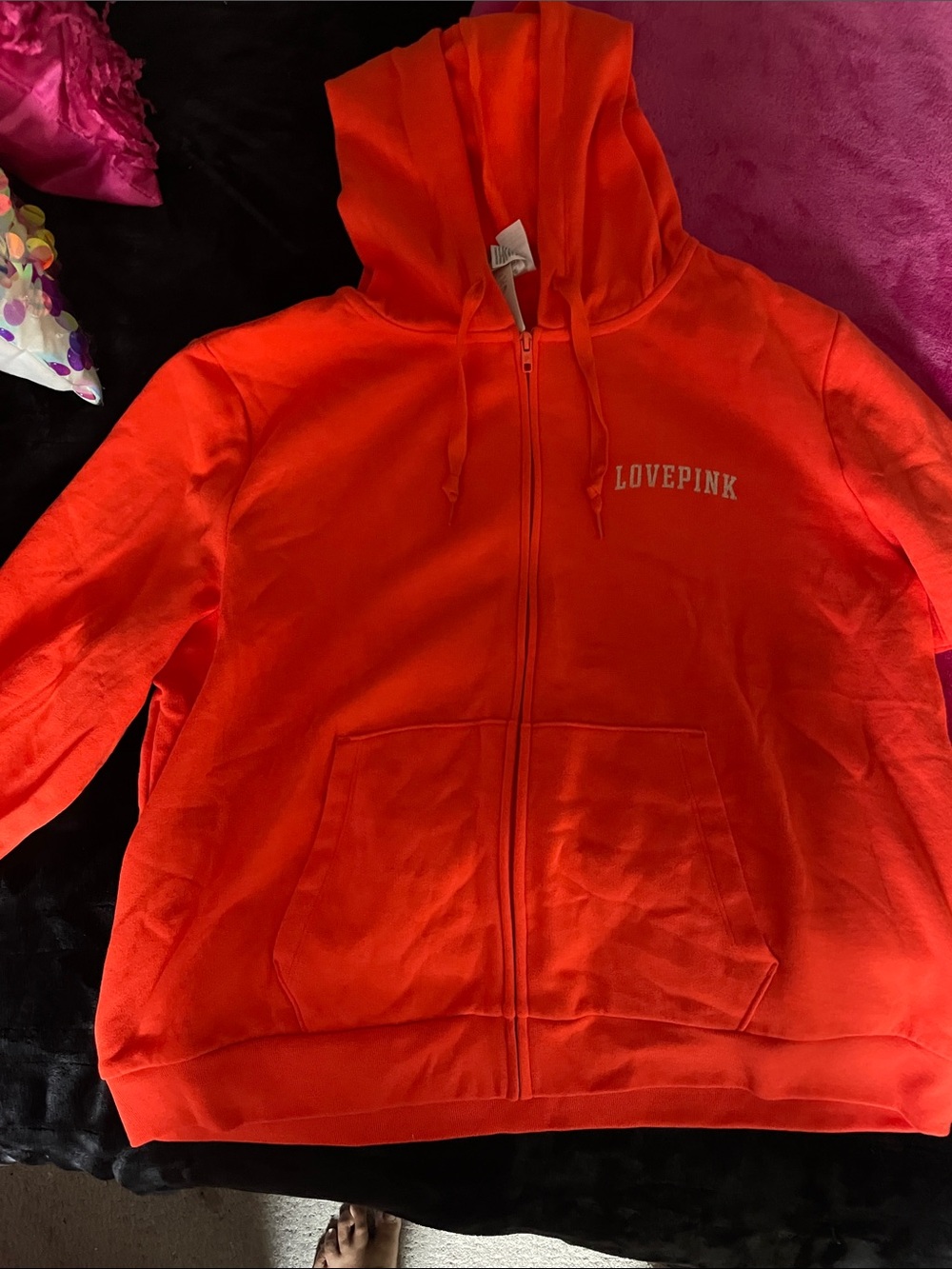 PINK Victoria's Secret Kids Bright Orange Full-Zip Hoodie